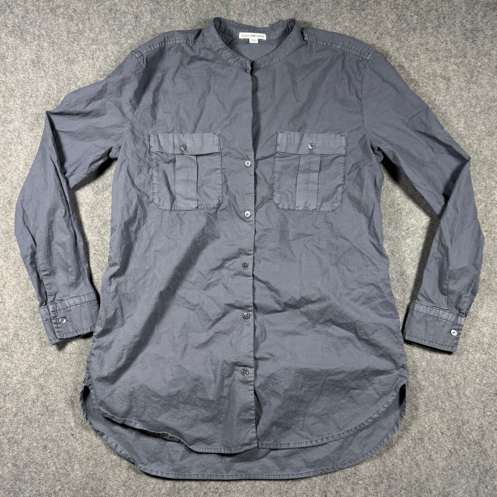 James Perse Grey Cotton Ripstop Band Collar Utility Shirt Womens Size 2 Medium